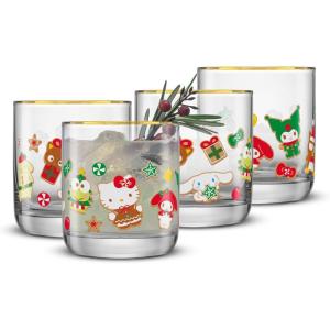 imageJoyJolt Nova Crystal Whiskey Glasses Lowball Glasses Set of 4 10oz Hand Made Short Glass Tumbler with Heavy Base Double Old Fashioned Rocks Glass for Scotch or Bourbon Dishwasher Safe GlasswareHello Kitty and Gingerbread