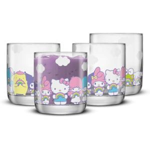 imageJoyJolt Nova Crystal Whiskey Glasses Lowball Glasses Set of 4 10oz Hand Made Short Glass Tumbler with Heavy Base Double Old Fashioned Rocks Glass for Scotch or Bourbon Dishwasher Safe GlasswareHello Kitty  Friends