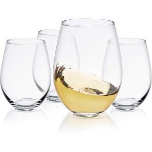 imageJoyJolt Stemless Wine Glasses Set of 4  19 oz Clear Glass Tumblers for Red ampamp White Wine Cocktails Dishwasher Safe Perfect for Home Bar GiftsClear glasses