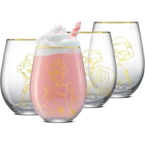 imageJoyJolt Stemless Wine Glasses Set of 4  19 oz Clear Glass Tumblers for Red ampamp White Wine Cocktails Dishwasher Safe Perfect for Home Bar GiftsDisney Princess