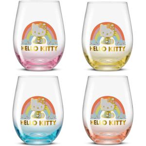 imageJoyJolt Stemless Wine Glasses Set of 4  19 oz Clear Glass Tumblers for Red ampamp White Wine Cocktails Dishwasher Safe Perfect for Home Bar GiftsHello Kitty