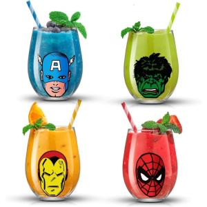 imageJoyJolt Stemless Wine Glasses Set of 4  19 oz Clear Glass Tumblers for Red ampamp White Wine Cocktails Dishwasher Safe Perfect for Home Bar GiftsMarvel Heroes