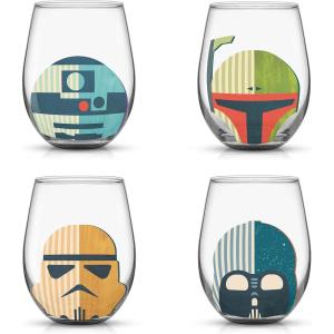 imageJoyJolt Stemless Wine Glasses Set of 4  19 oz Clear Glass Tumblers for Red ampamp White Wine Cocktails Dishwasher Safe Perfect for Home Bar GiftsStar Wars Helmet Hues