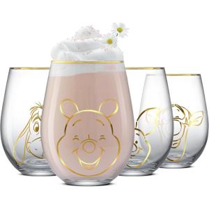 imageJoyJolt Stemless Wine Glasses Set of 4  19 oz Clear Glass Tumblers for Red ampamp White Wine Cocktails Dishwasher Safe Perfect for Home Bar GiftsWinnie the Pooh Gold