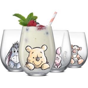 imageJoyJolt Stemless Wine Glasses Set of 4  19 oz Clear Glass Tumblers for Red ampamp White Wine Cocktails Dishwasher Safe Perfect for Home Bar GiftsWinnie the Pooh