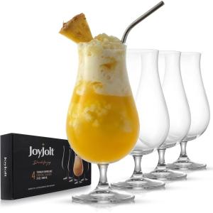 imageJoyJolt Terran Pina Colada Glasses  Premium Hurricane Cocktail Glasses Made in Europe  21Ounce l Crystal Drinking Set  Set of 4 Hurricane Glasses Cocktail Set ideal for Refreshing Cocktails
