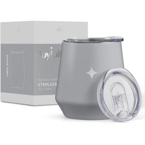 imageJoyJolt TriInsulated Wine Tumbler with Lid Pack 12 oz Tumbler Slider and Straw Lids Vacuum Double Walled Stainless Steel Stemless Wine Glass Copper Lined for Very Cold Drinks Travel and CampingDove Grey