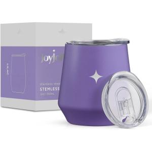 imageJoyJolt TriInsulated Wine Tumbler with Lid Pack 12 oz Tumbler Slider and Straw Lids Vacuum Double Walled Stainless Steel Stemless Wine Glass Copper Lined for Very Cold Drinks Travel and CampingLilac Purple