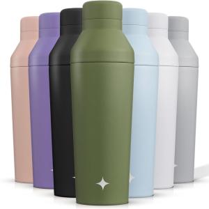 imageJoyJolt Triple Insulated CocktailProtein Shaker Bottle 20oz Shaker Cup with Alcohol Measure Lid and Jigger Cap 12hr Ice Cold Bottle for Protein Mixes Shake or Smoothie Metal MixerForest Green