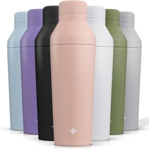 imageJoyJolt Triple Insulated CocktailProtein Shaker Bottle 20oz Shaker Cup with Alcohol Measure Lid and Jigger Cap 12hr Ice Cold Bottle for Protein Mixes Shake or Smoothie Metal MixerBlush Pink