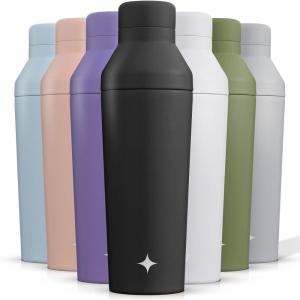 imageJoyJolt Triple Insulated CocktailProtein Shaker Bottle 20oz Shaker Cup with Alcohol Measure Lid and Jigger Cap 12hr Ice Cold Bottle for Protein Mixes Shake or Smoothie Metal MixerMatte Black