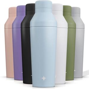 imageJoyJolt Triple Insulated CocktailProtein Shaker Bottle 20oz Shaker Cup with Alcohol Measure Lid and Jigger Cap 12hr Ice Cold Bottle for Protein Mixes Shake or Smoothie Metal MixerCloud Blue