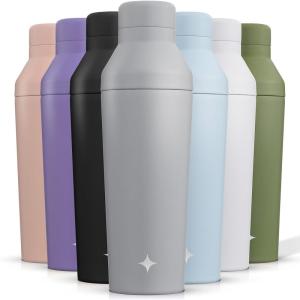 imageJoyJolt Triple Insulated CocktailProtein Shaker Bottle 20oz Shaker Cup with Alcohol Measure Lid and Jigger Cap 12hr Ice Cold Bottle for Protein Mixes Shake or Smoothie Metal MixerDove Grey