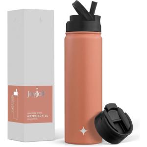 imageJoyJolt Triple Insulated Water Bottle with Straw Lid AND Flip Lid 32oz Large Water Bottle 12 Hour HotCold Vacuum Insulated Stainless Steel Bottle BPAFree Leakproof Water Bottles  Thermos BottleTerracotta