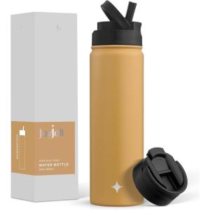 imageJoyJolt Triple Insulated Water Bottle with Straw Lid AND Flip Lid 32oz Large Water Bottle 12 Hour HotCold Vacuum Insulated Stainless Steel Bottle BPAFree Leakproof Water Bottles  Thermos BottleGoldenrod