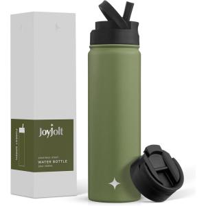 imageJoyJolt Triple Insulated Water Bottle with Straw Lid AND Flip Lid 32oz Large Water Bottle 12 Hour HotCold Vacuum Insulated Stainless Steel Bottle BPAFree Leakproof Water Bottles  Thermos BottleForest Green