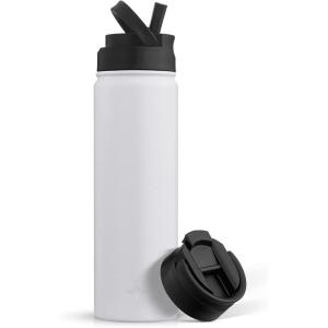 imageJoyJolt Triple Insulated Water Bottle with Straw Lid AND Flip Lid 32oz Large Water Bottle 12 Hour HotCold Vacuum Insulated Stainless Steel Bottle BPAFree Leakproof Water Bottles  Thermos BottleMatte White