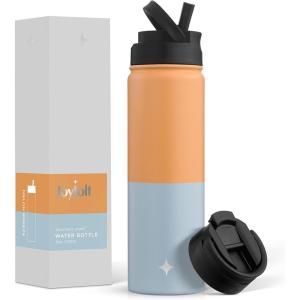 imageJoyJolt Triple Insulated Water Bottle with Straw Lid AND Flip Lid 32oz Large Water Bottle 12 Hour HotCold Vacuum Insulated Stainless Steel Bottle BPAFree Leakproof Water Bottles  Thermos BottleOrangeBlue