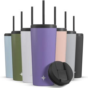 imageJoyJolt Vacuum Insulated 24 oz Tumbler with Lid and Straw 2 Each Vacuum Double Wall Stainless Steel Tumbler Copper Lined for 12Hr HoldCold Drinks Leakproof Water Bottle Tea or Iced Coffee CupLilac Purple