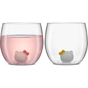 imageTall Drinking Glasses with 3D Hello Kitty ampamp Mimmy Icons Set of 2 by JoyJoltDOF Glasses