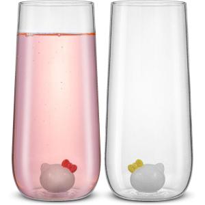 imageTall Drinking Glasses with 3D Hello Kitty ampamp Mimmy Icons Set of 2 by JoyJoltTall Glasses