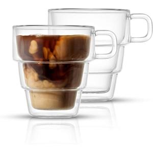 imageJoyJolt Pila Double Wall Insulated Coffee Mugs  10 oz Double Walled Insulated Glasses Coffee Mug With Handle Stackable Sleek Modern Design  Set of 2