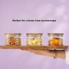 imageJoyJolt Holden 14oz Stackable Glass Storage Containers with Lids and Wooden Tray Small Airtight Food Canister Set of 3 with Acacia Wood Lids Round Clear Stacking Pantry and Kitchen Containers