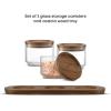 imageJoyJolt Holden 14oz Stackable Glass Storage Containers with Lids and Wooden Tray Small Airtight Food Canister Set of 3 with Acacia Wood Lids Round Clear Stacking Pantry and Kitchen Containers