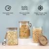 imageJoyJolt Holden 32oz Stackable Glass Storage Containers with Lids Scoops and Tray Clear Airtight Food Canister Set of 3 wAcacia Wood Lids Round Stacking Pantry and Kitchen Containers wScoop