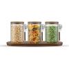 imageJoyJolt Holden 32oz Stackable Glass Storage Containers with Lids Scoops and Tray Clear Airtight Food Canister Set of 3 wAcacia Wood Lids Round Stacking Pantry and Kitchen Containers wScoop