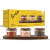 imageJoyJolt Holden 14oz Stackable Glass Storage Containers with Lids and Wooden Tray Small Airtight Food Canister Set of 3 with Acacia Wood Lids Round Clear Stacking Pantry and Kitchen Containers