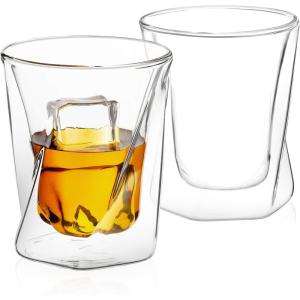 imageJoyJolt Lacey Whiskey Double Wall Glasses Set of 2 Insulated Whiskey Glass 10Ounces