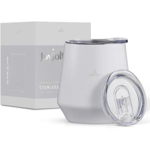 imageJoyJolt TriInsulated Wine Tumbler with Lid Pack 12 oz Tumbler Slider and Straw Lids Vacuum Double Walled Stainless Steel Stemless Wine Glass Copper Lined for Very Cold Drinks Travel and CampingMatte White