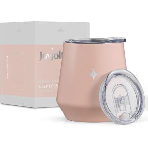 imageJoyJolt TriInsulated Wine Tumbler with Lid Pack 12 oz Tumbler Slider and Straw Lids Vacuum Double Walled Stainless Steel Stemless Wine Glass Copper Lined for Very Cold Drinks Travel and CampingBlush Pink