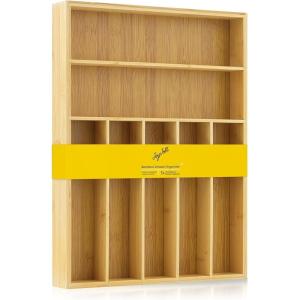 imageJoyJolt Bamboo Drawer Organizer 7Compartment Silverware Organizer Cutlery and Utensil Organizer Drawer Organizers for Garage Kitchen and Bathroom Organizer Drawers for Kitchen UtensilsBambooBamboo
