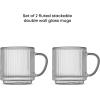imageJoyJolt Haven Fluted Stackable Espresso Cups Set of 4 25oz Ribbed Double Wall Glasses Stacking Insulated Coffee Cup Set Small Glass Coffee Cups for Espresso Machine AccessoriesEspresso Cups