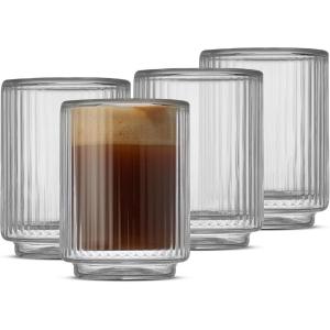 imageJoyJolt Haven Fluted Stackable Espresso Cups Set of 4 25oz Ribbed Double Wall Glasses Stacking Insulated Coffee Cup Set Small Glass Coffee Cups for Espresso Machine AccessoriesEspresso Glasses