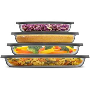 imageJoyJolt 8Piece Borosilicate Glass Oven Dishes with Blushy Pink Lids Rectangle Deep Glass Baking Dish Set Baking Pans for Lasagna Casserole Cake Bakeware Set Freezer to Oven Tray to DishwasherBlack