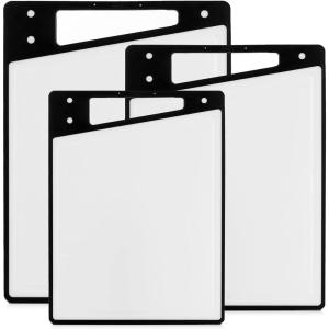 imageJoyJolt Plastic Cutting Board Set White and Black Cutting Boards for Kitchen Dishwasher Safe with Handle Non Slip Large and Small Chopping Board Set Meat Cutting Board with Juice Groove