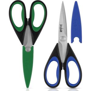 imageJoyJolt Kitchen Shears Heavy Duty Scissors TWO With Scissor Sheaths All Purpose Utility Scissors Herb Scissors Vegetable Scissors Meat Scissors Chicken Shears Stainless Steel Dishwasher SafeBlueBlack  GreenBlack