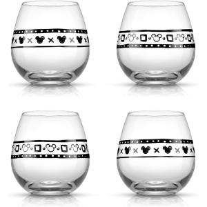 imageJoyJolt Disney Mickey Mouse Geo Picnic Stemless Wine Glasses for Red or White Wine Set of 4 15 Ounces