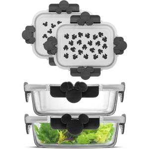 imageJoyJolt Disney Mickey ampamp Minnie Glass Food Storage Containers with Lids 2 Airtight Borosilicate Glass Storage Containers with Lids for Kitchen Reusable Meal Prep Container Disney Gifts  Black