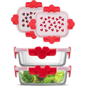 imageJoyJolt Disney Mickey ampamp Minnie Glass Food Storage Containers with Lids 2x Airtight Borosilicate Glass Storage Containers with Lids for Kitchen Reusable Lunch Meal Prep Container Disney Gifts  Red