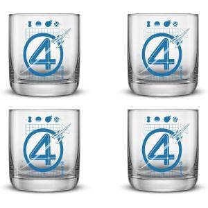 imageJoyJolt Marvel The Fantastic Four First Steps Blueprint Short Drinking Glasses 10oz Superhero Glass Cups Set of 4 Glass Tumbler Set Drink Gifts for Marvel Lovers