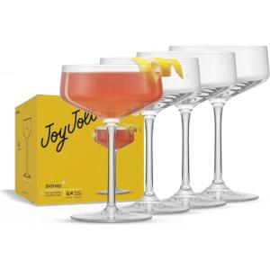 imageJoyJolt Sidney Stemless Wine Glasses Set of 4  19 oz Modern Drinking Glasses  Tapered Bulb Shaped Tumbler Cups for White and Red Wine  Home Bar Glass Set  Premium Crystal Made in EuropeCoupe Glasses