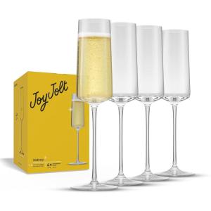 imageJoyJolt Sidney Stemmed Champagne Flutes Set of 4  7 oz Modern Champagne Glasses for Prosecco Rose Sparkling Wine Mimosa Cocktail Wedding Registry Hosting Gifts  Premium Crystal Made in EuropeClear