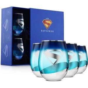 imageJoyJolt DC Superman A Symbol of Hope Stemless Drinking Glasses Glass Cups Set of 4 19oz Teardrop Glass Tumblers Adult Superman Gifts