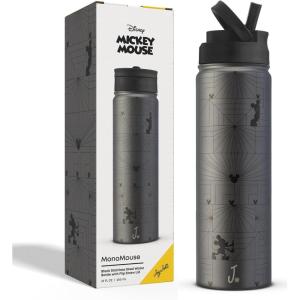 imageJoyJolt Disney MonoMouse Stainless Steel Water Bottle with Flip Straw Lid 22 oz Vacuum Insulated Water Bottle BPAFree Tumbler ft Mickey Mouse  Black